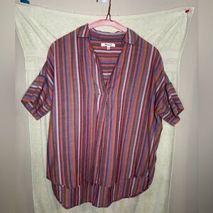 Madewell XS Rainbow Cotton V Neck Cuff Sleeve Boxy Oversize Blouse Indy Art